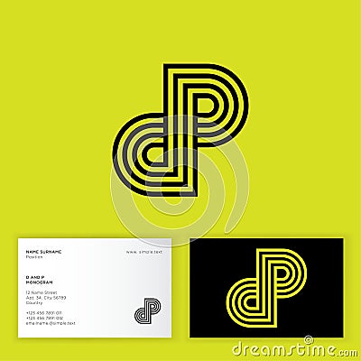 D and P letters. D, P monogram consist of some lines, isolated on different backgrounds. Identity. Vector Illustration