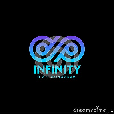 D and P monogram. Infinity logo, consist of blue strips. Vector Illustration