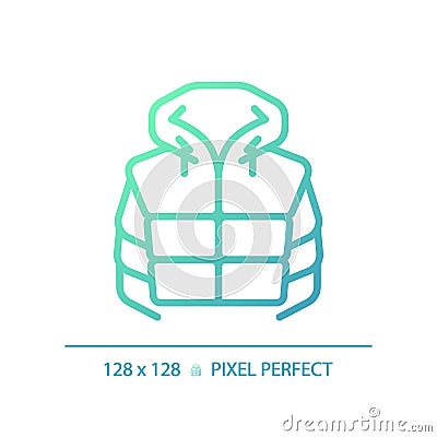 2D padded jacket gradient thin linear green icon Vector Illustration