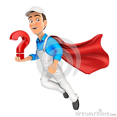 3d painter flying and holding question mark Cartoon Illustration