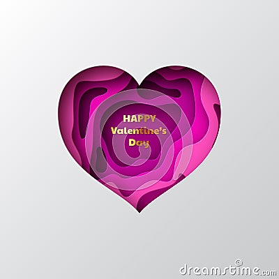 3d paper cut heart with layered, carving shapes. Vector Illustration