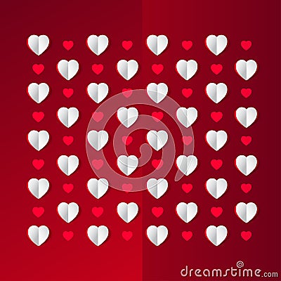 3D paper hearts on red backround Vector Illustration