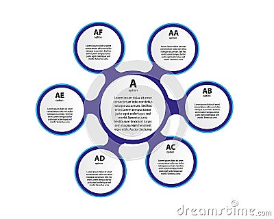 3d paper infographic elements for six options. Metaball business infographics. Template for circle infographic. Vector Illustration