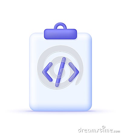 3D Paper and programming code icon isolated on white background. Development and software concept. Vector Illustration