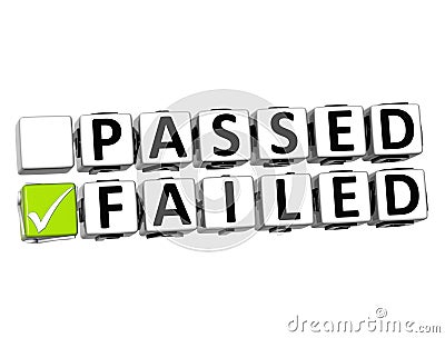 3D Passed Failed Button Click Here Block Text Stock Photo