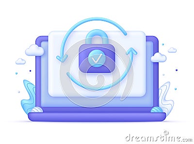 3D Password reset on Computer. Update personal data concept. Getting a new username and password for an account. Vector Illustration