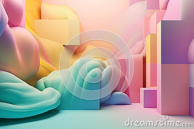 3D Pastel Colors Background. Nature showcase composition . Abstract minimal studio 3D rend Generative AI. Stock Photo