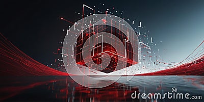 2d pattern upward flow and red cube with speed of futu ai generated Stock Photo