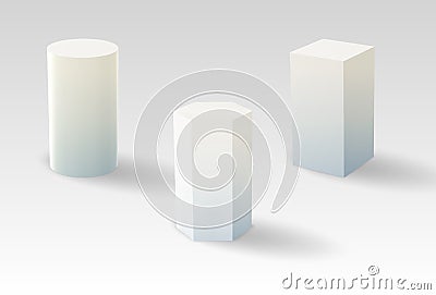 3d Pedestals or podium, geometric empty museum stages. Vector Illustration