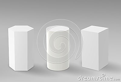 3d Pedestals or podium, geometric empty museum stages. Vector Illustration