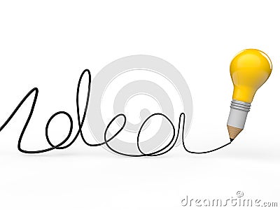 3d pencil light bulb with idea text Stock Photo