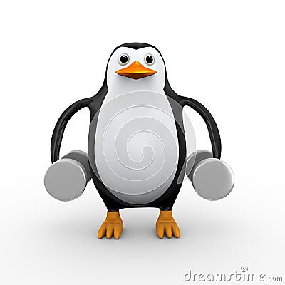 3d penguin dumb bells exercise Cartoon Illustration