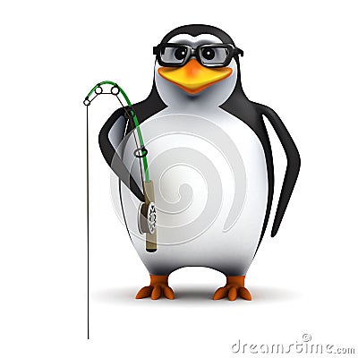 3d Penguin goes fishing Stock Photo