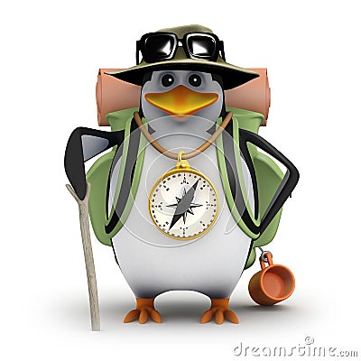 3d Penguin goes hiking Stock Photo