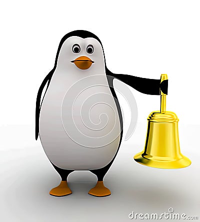 3d penguin with golden bell concept Stock Photo