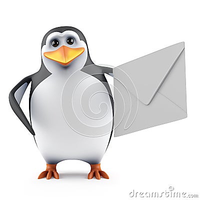 3d Penguin has mail Stock Photo