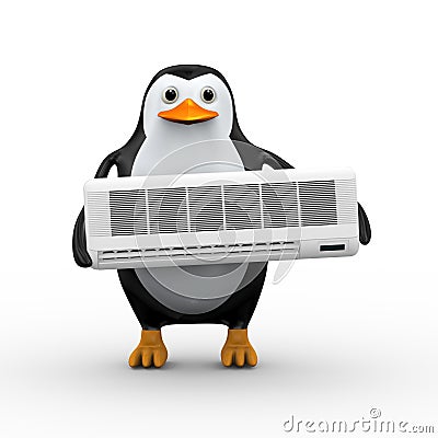 3d penguin holding split Cartoon Illustration