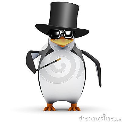 3d Penguin is a magician Stock Photo