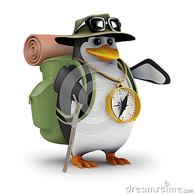 3d Penguin is off hiking again Stock Photo