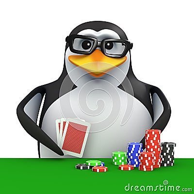 3d Penguin plays poker Stock Photo