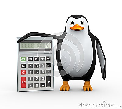 3d penguin standing with calculator Cartoon Illustration