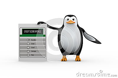 3d penguin standing with credit score ratings Cartoon Illustration