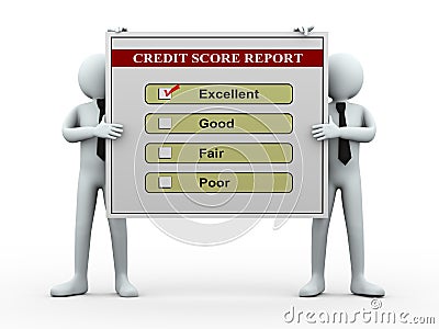 3d people and credit score report Cartoon Illustration