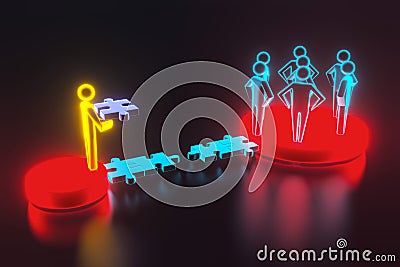 3d people - human character - person. 3d figure last jigsaw piece puzzle. 3d rendering Stock Photo