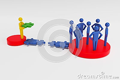 3d people - human character - person. 3d figure last jigsaw piece puzzle. 3d rendering Stock Photo