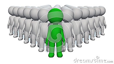 3D people - large crowd with green leader at the top on white background Stock Photo