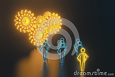 3d people - man, person in gear wheels. 3d rendering Stock Photo