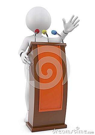 3d people - man, person speaking from a tribune. Speech Stock Photo