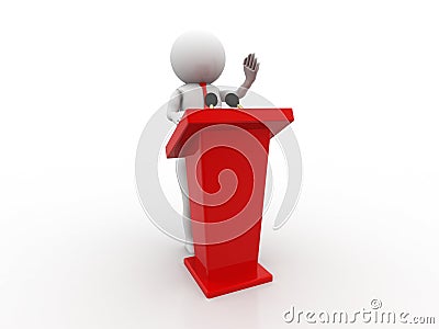 3d people - men, person speaking from a tribune Stock Photo