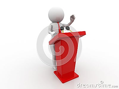 3d people - men, person speaking from a tribune Stock Photo