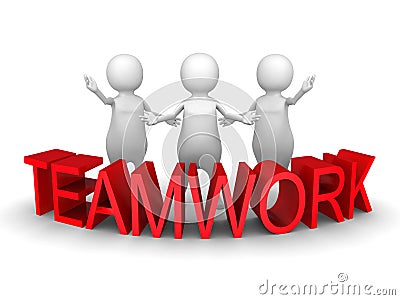 3d people team with red concept word teamwork Cartoon Illustration
