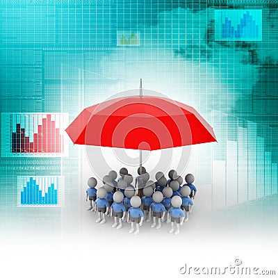 3d people under the red colour umbrella Stock Photo