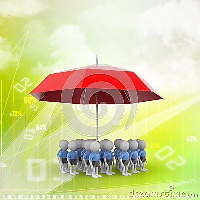 3d people under the red colour umbrella Stock Photo