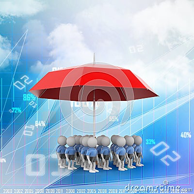 3d people under the red colour umbrella Stock Photo