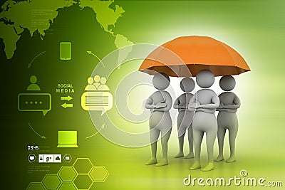 3d people under a red umbrella, team work concept Stock Photo