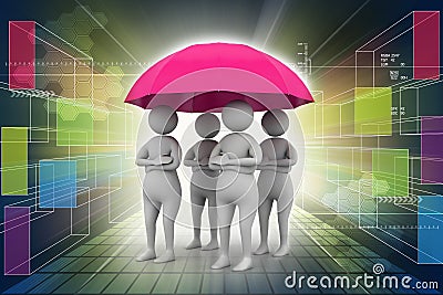 3d people under umbrella, team work concept Stock Photo