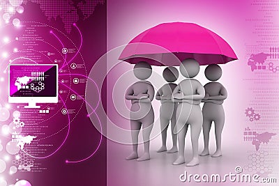 3d people under umbrella, team work concept Stock Photo