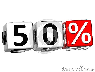 3D 50 Percent Button Click Here Block Text Stock Photo