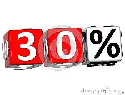 3D 30 Percent Button Click Here Block Text Stock Photo