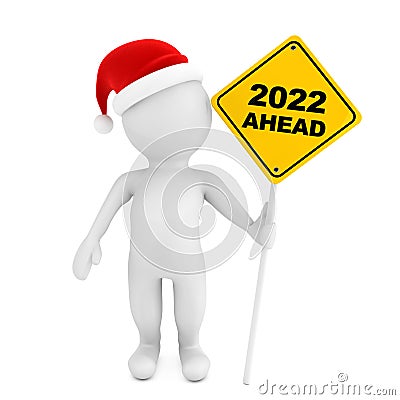 3d Person with 2022 Ahead Traffic Sign. 3d Rendering Stock Photo