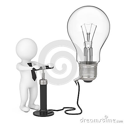 3d Person with Black Hand Air Pump Inflates Idea Light Bulb. 3d Stock Photo