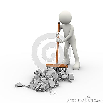 3d person cleaning with broom deck stick brush Cartoon Illustration