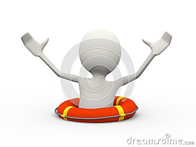 3d person drowning call for help Cartoon Illustration