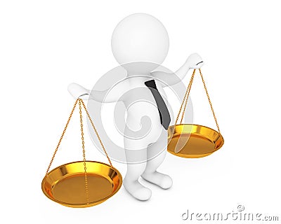 3d Person Holding Classical Golden Scales in Hands. 3d Rendering Stock Photo
