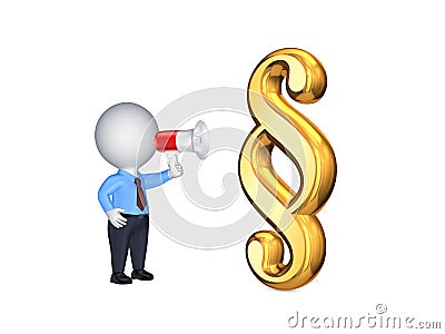 3D person with megaphone and symbol of paragraph. Stock Photo