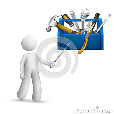 3d person pointing at a toolbox with tools Vector Illustration